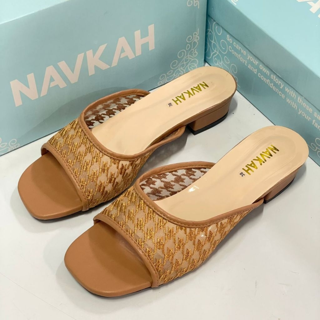 Navkah I21/Sendal Selop Heels Wanita [ Heels Slipper Sandal ] Heels 3cm