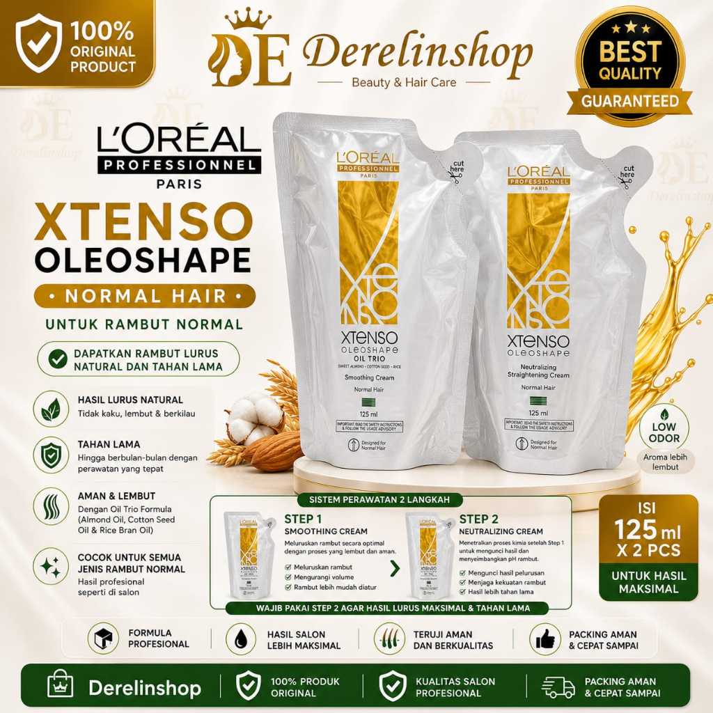 (BISA COD) LOREAL Xtenso OleoShape step 1 & 2 - 125ml X 2 - Smoothing Cream mini set / Obat Smoothin