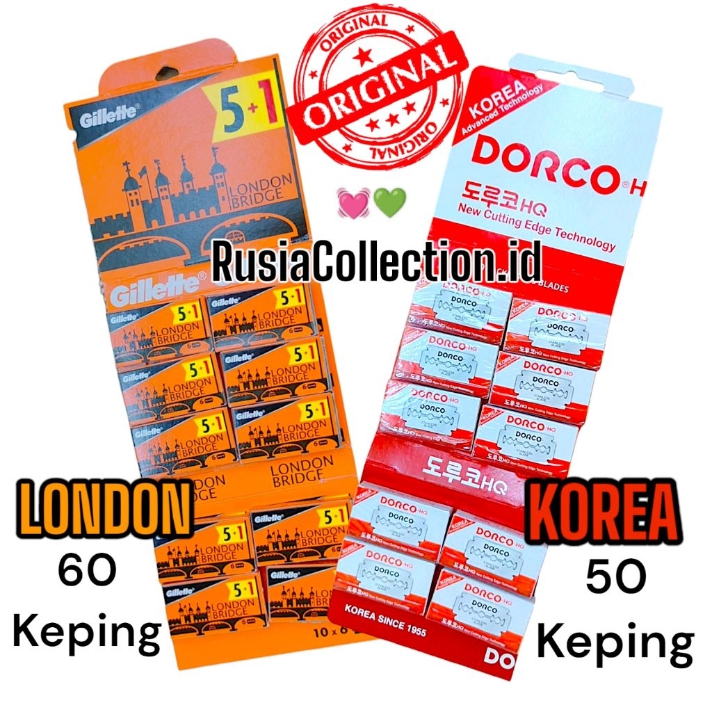 Silet dorico ori korea Setengah papan silet stainless korea dan london bridge (30 keping) (60 keping