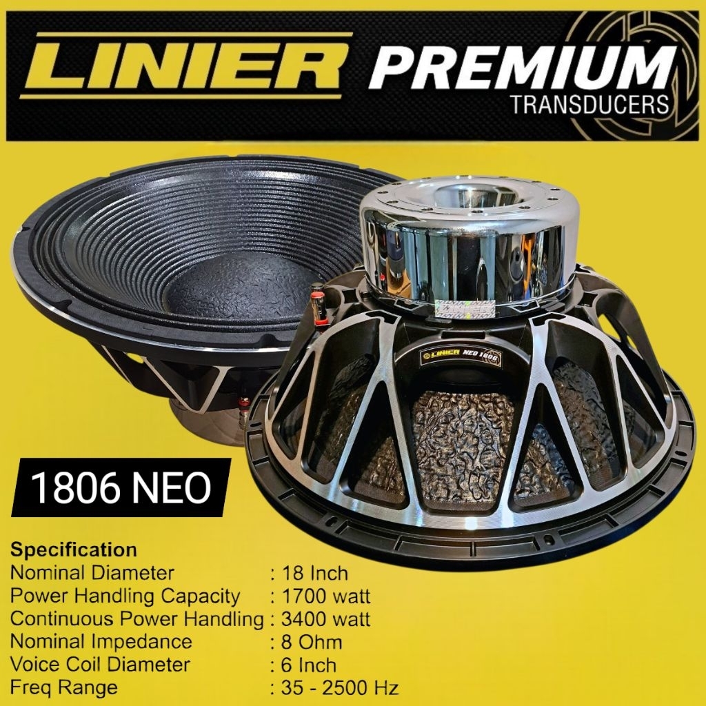 LINIER Speaker Subwoofer 18 Inch 1806 NEO / Neodymium Voice Coil 6 Inch
