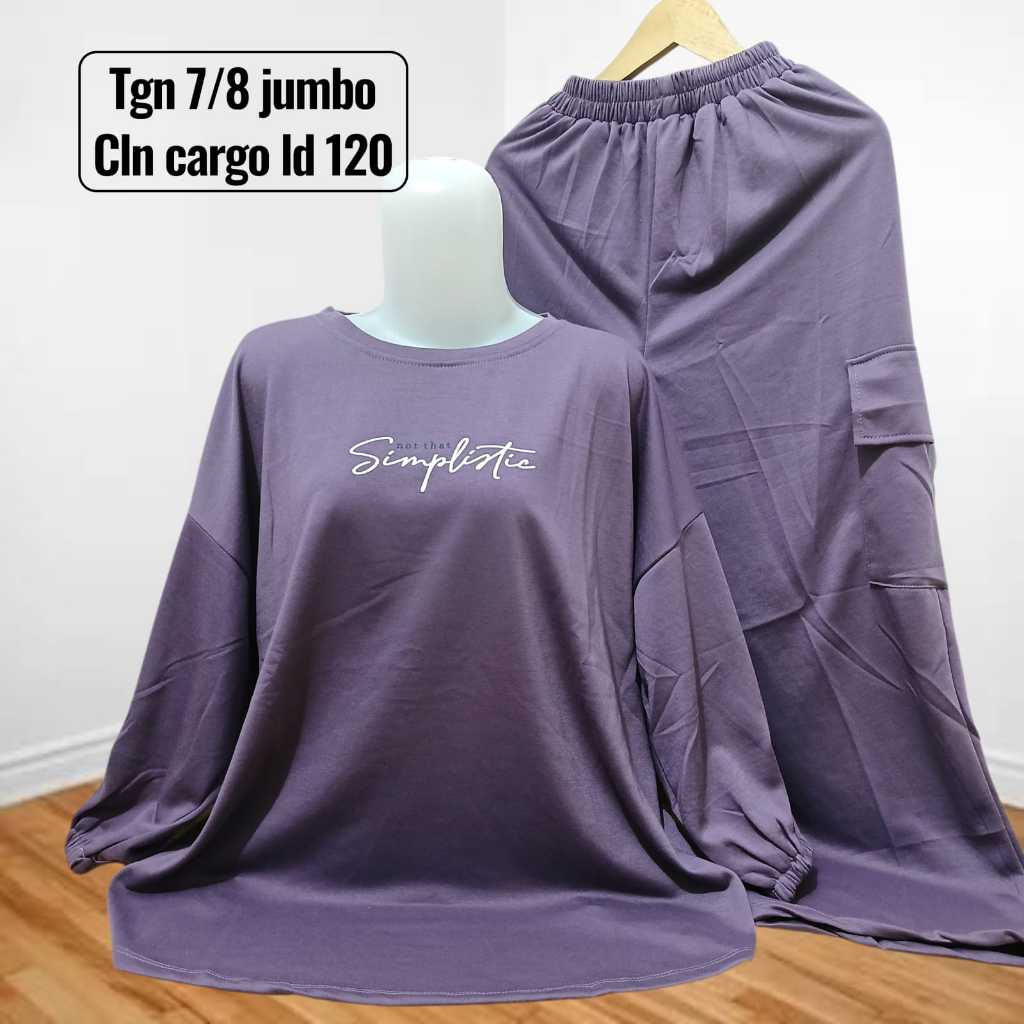 Setelan vistaterry Jumbo Wanita – Atasan Lengan Panjang & Celana Cargo (LD 120-140)