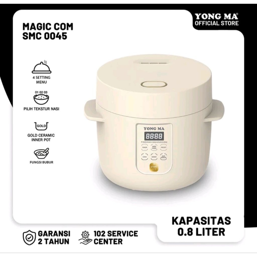 Magic Com DIGITAL MINI 4menu masak YONGMA SMC 0045  Rice cooker Digital YONGMA SMC0045 Kapasitas 0,8