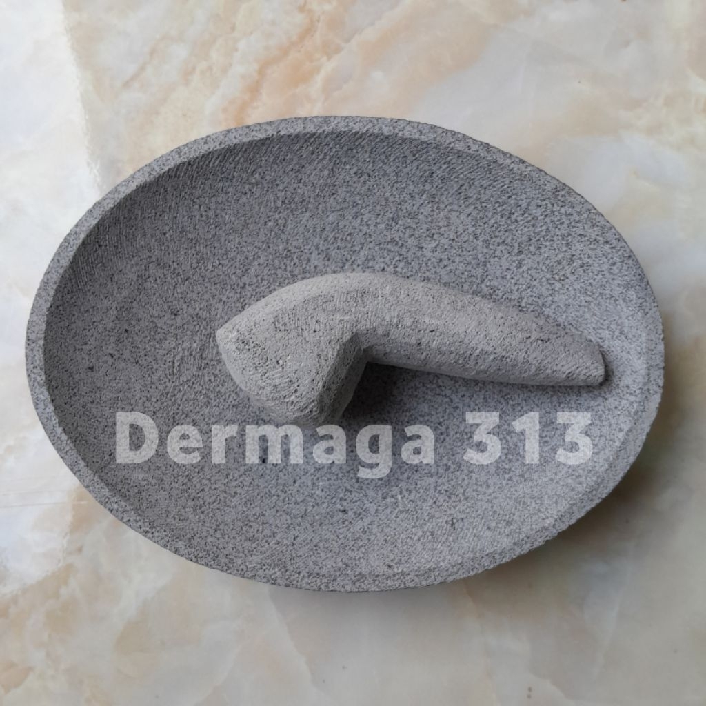 Cobek Batu Asli Oval 25cm Free Ulekan - Cobek Oval 25cm Free Ulekan