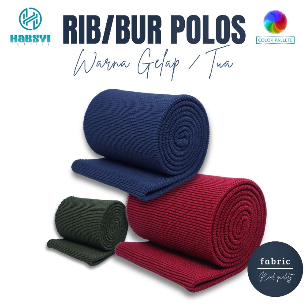 Warna Gelap | Rib Bur Jaket Rajut Polos 1x1 Polyester Berkualitas Bisa Custom
