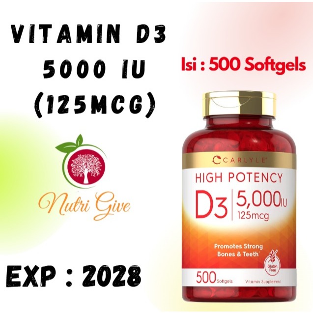 Carlyle High Potency D3 5000iu 5000 IU 500 softgels vitamin D3 ori usa
