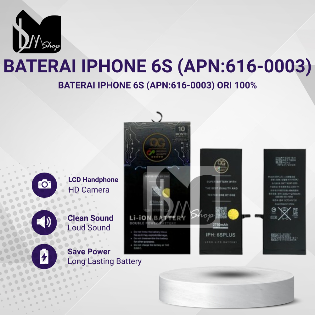 BATTERY | BATERAI | BATRE IPHONE 6S (APN:616-0003) ORI OG SUPER 100%
