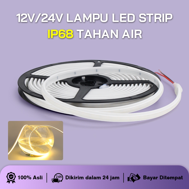 Lampu Strip COB DC 12volt/24v 5 meter 10M Pita Lampu COB IP68 - 3000k/4000k/6000k 12watt/meter
