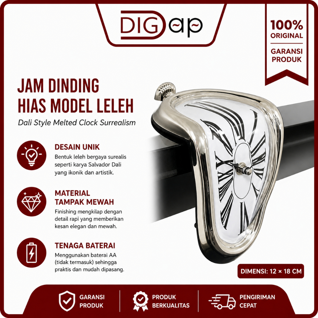 Digap Jam Dinding Hias Unik Silent Movement Aesthetic Model Meleleh Hiasan Kantor