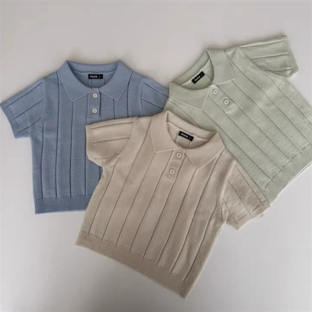 Ciobaby.id-|Unisex Polo Shirt Blue & Apricot| Kemeja knit anak|kemeja knit anak laki laki|kaos knit 