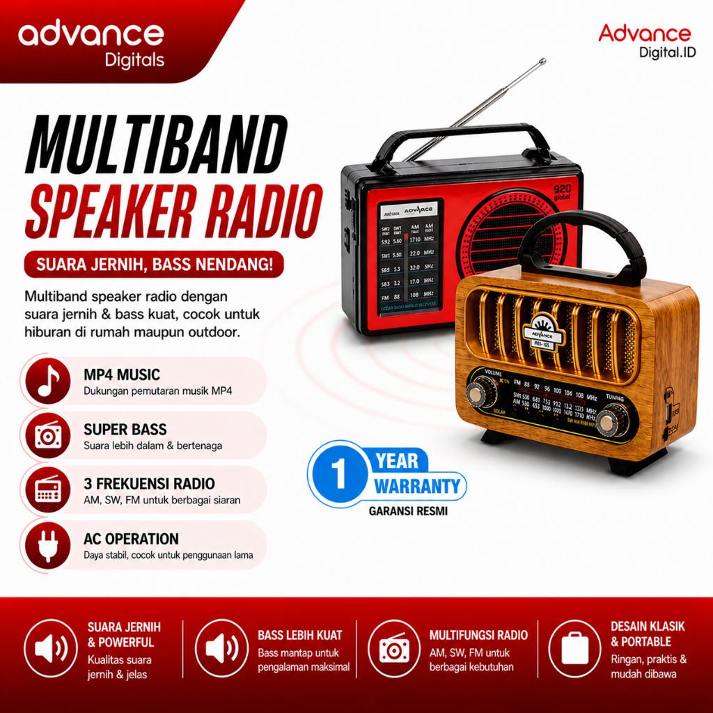 Advance Digitals - Speaker Multifungsi Radio Band Tipe RBS  | speaker radio bluetooth portable advan