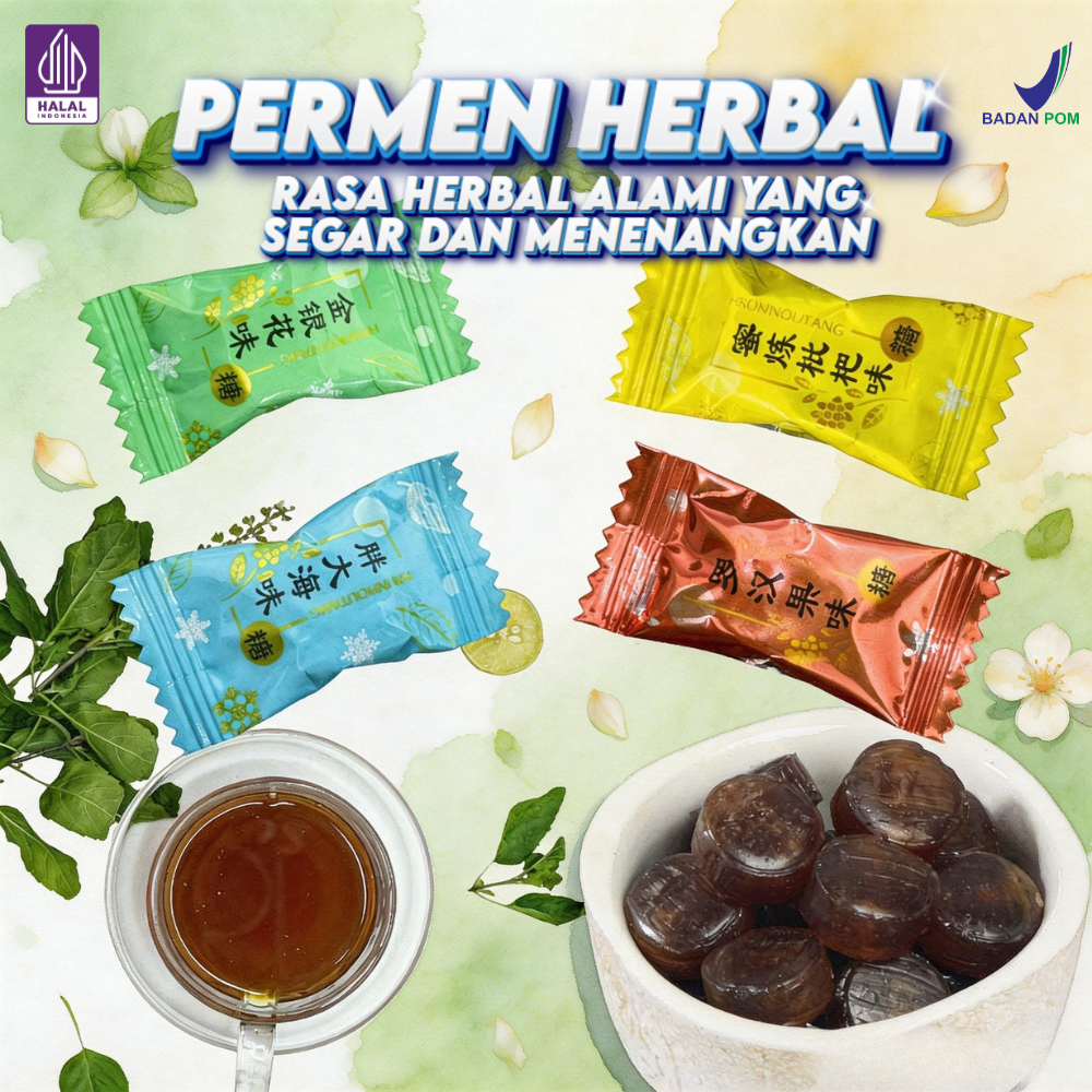 Permen Herbal Pereda Sakit Tenggorokan 4 Rasa Luo Han Guo Honeysuckle Pat Hai Hai Madu Niose Antler 