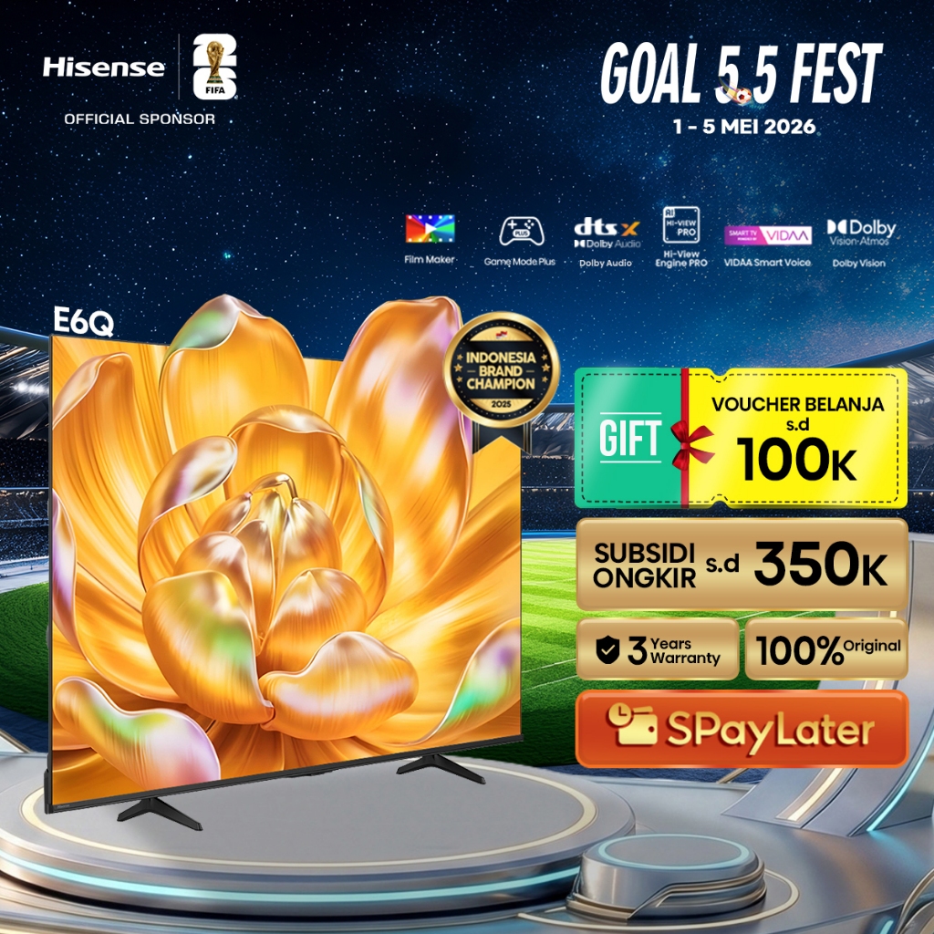 Hisense TV E6Q Vidaa Smart Digital TV 43/50/55/65/75 inch UHD 4K Filmmaker Mode Dolby Vision & Audio