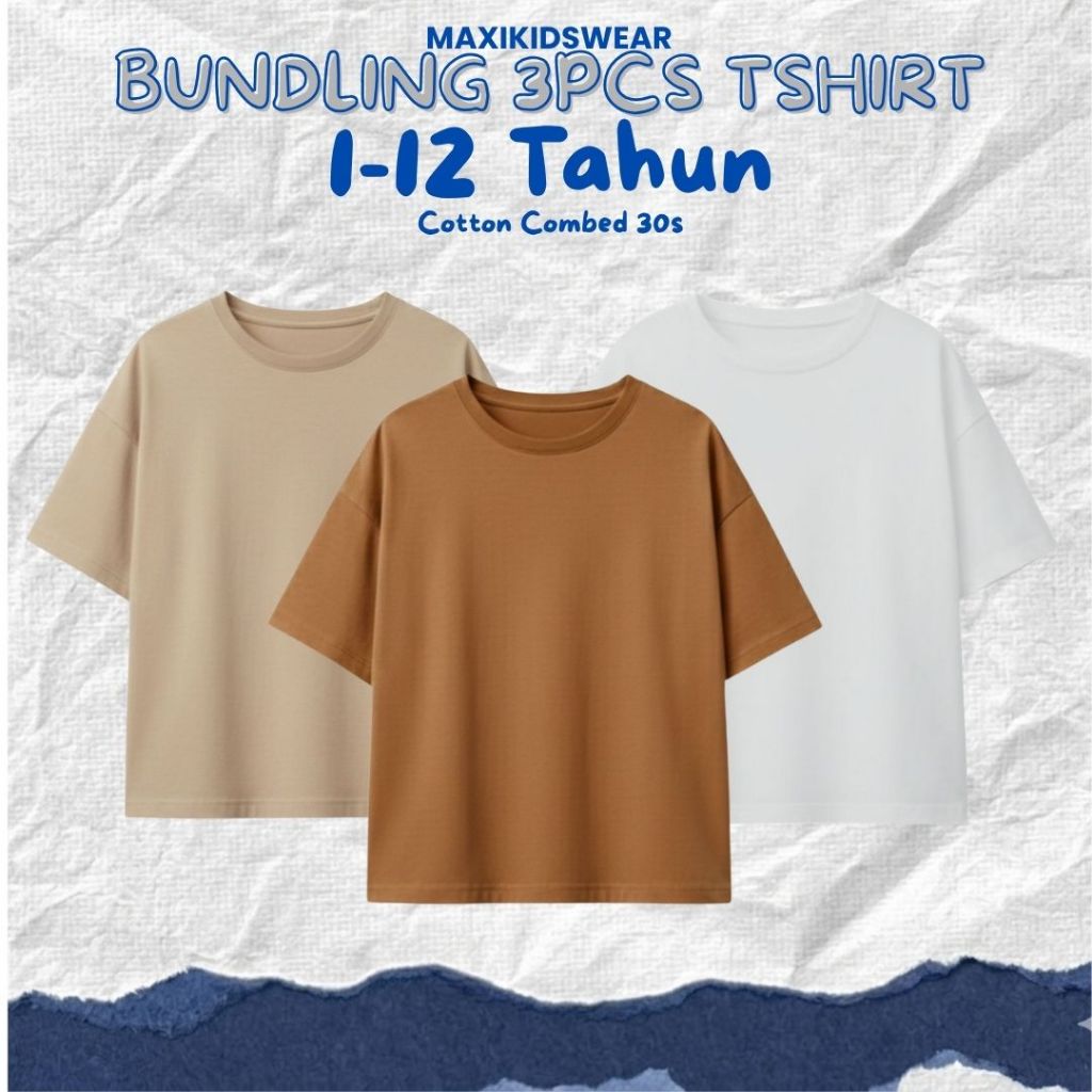 Maxikids Bundling 3pcs Tshirt Polos Anak - Baju Lengan Pendek Anak 1-12 Tahun CWA