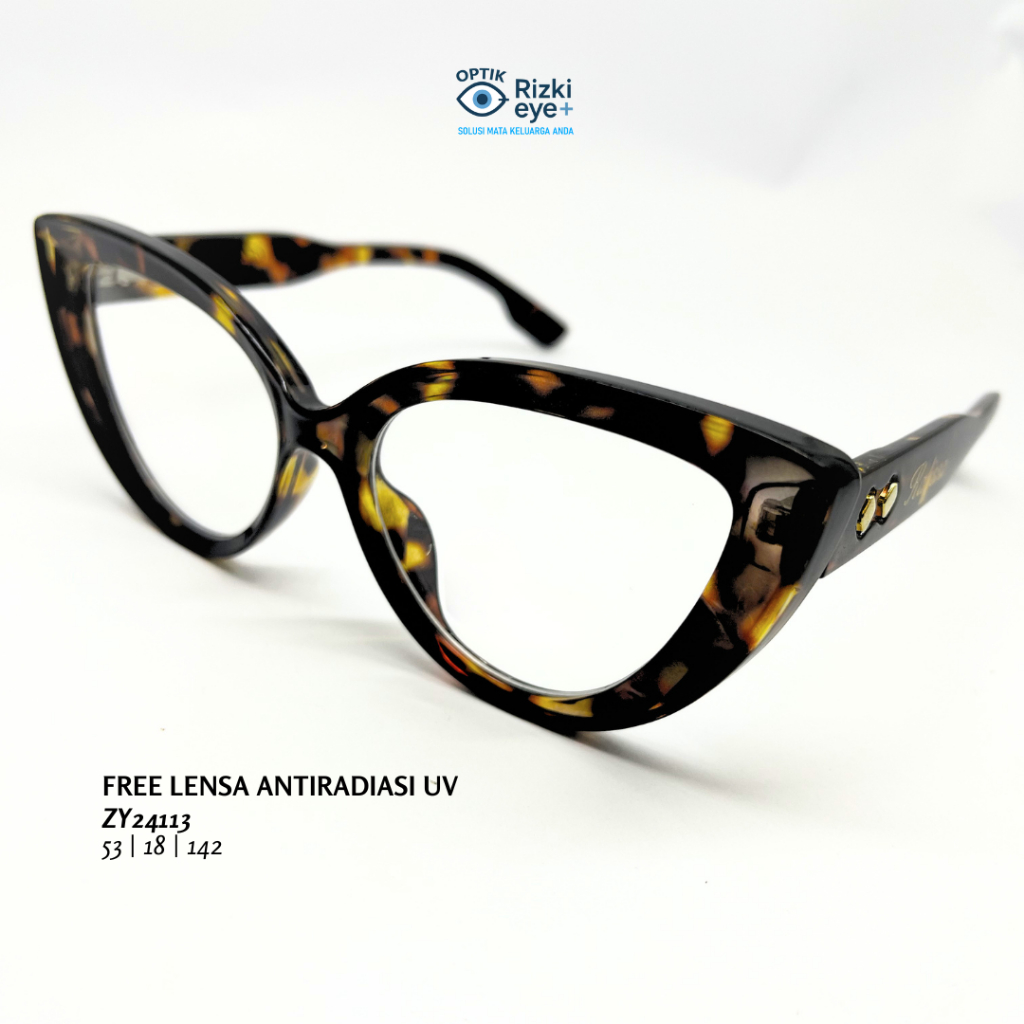 ZY24113 Kacamata Cat Eye Tebal Skena, Kacamata Leopard, Kacamata Anti Radiasi Uk 14,2cm untuk Wanita