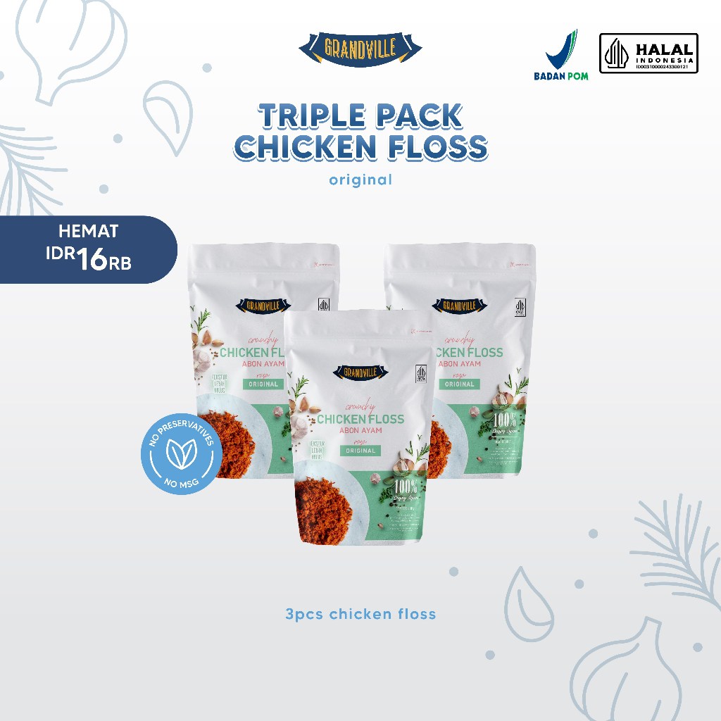 Grandville Abon Ayam Crunchy Halal Triple Pack Original - Aman untuk anak usia MPASI