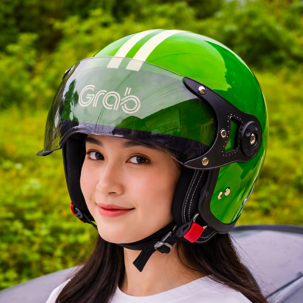 HOT PRODUCT HELM GRABBIKE - HELM OJEK ONLINE GRABBIKE BARU (MODEL BOGO PILOT) - ALL SIZE L