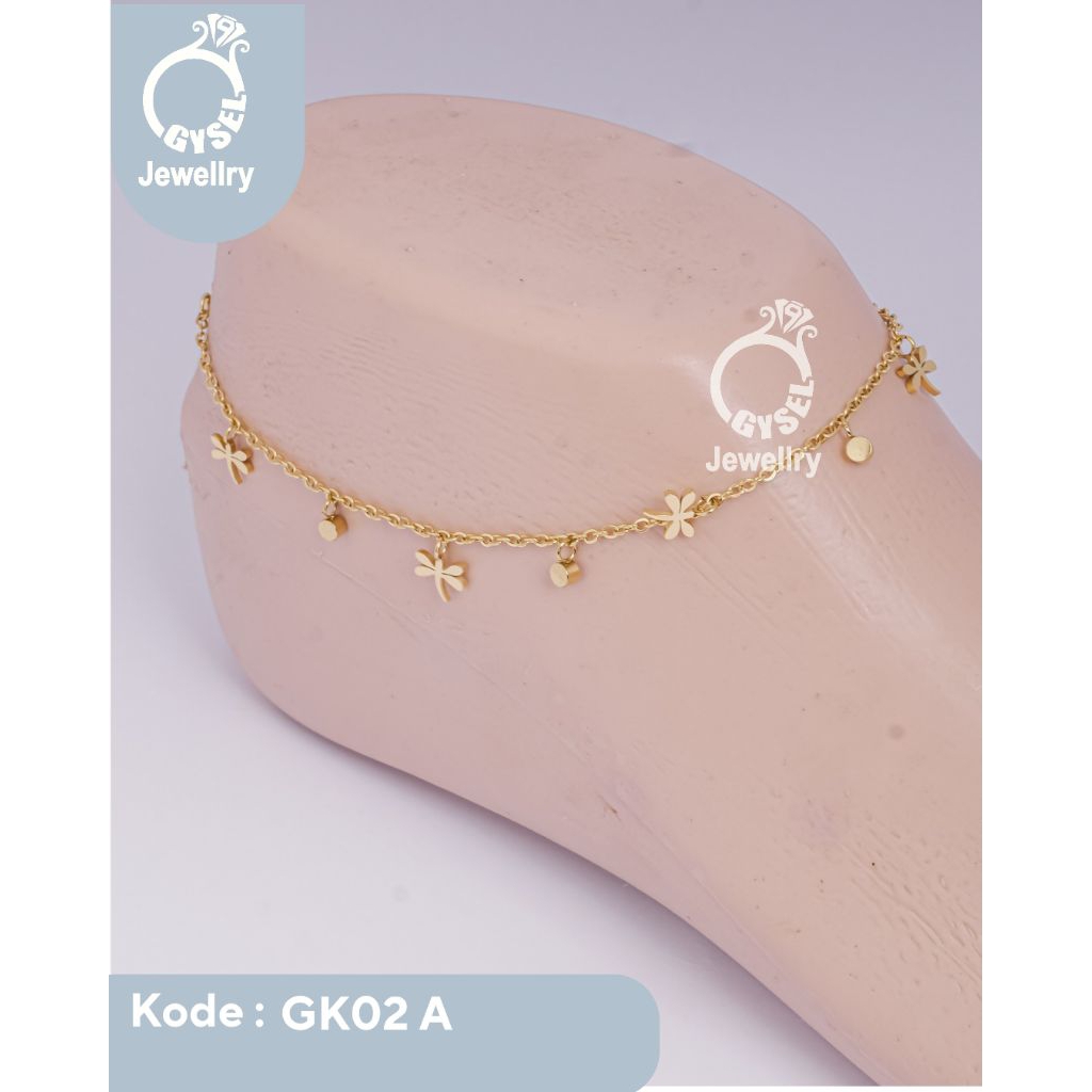 GK02 A - Gelang Kaki Capung Mata Gold
