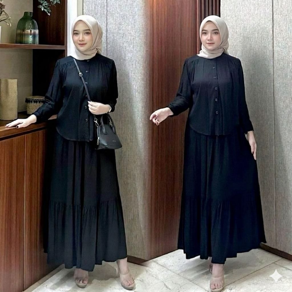 MT15 - Oneset Rok Rayon Polos - Claudia Set Rok 2in1 Bahan Rayon Twill Setelan Wanita Jumbo Set Rayo