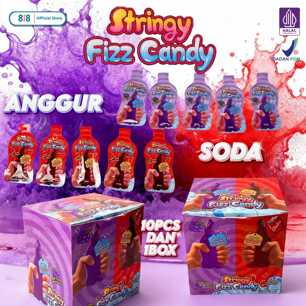 Stringy Fizz Candy - Permen Serat Elastis Sensasi Nikmati Ledakan Rasa Buah Segar & Fizzy Pop, Varia