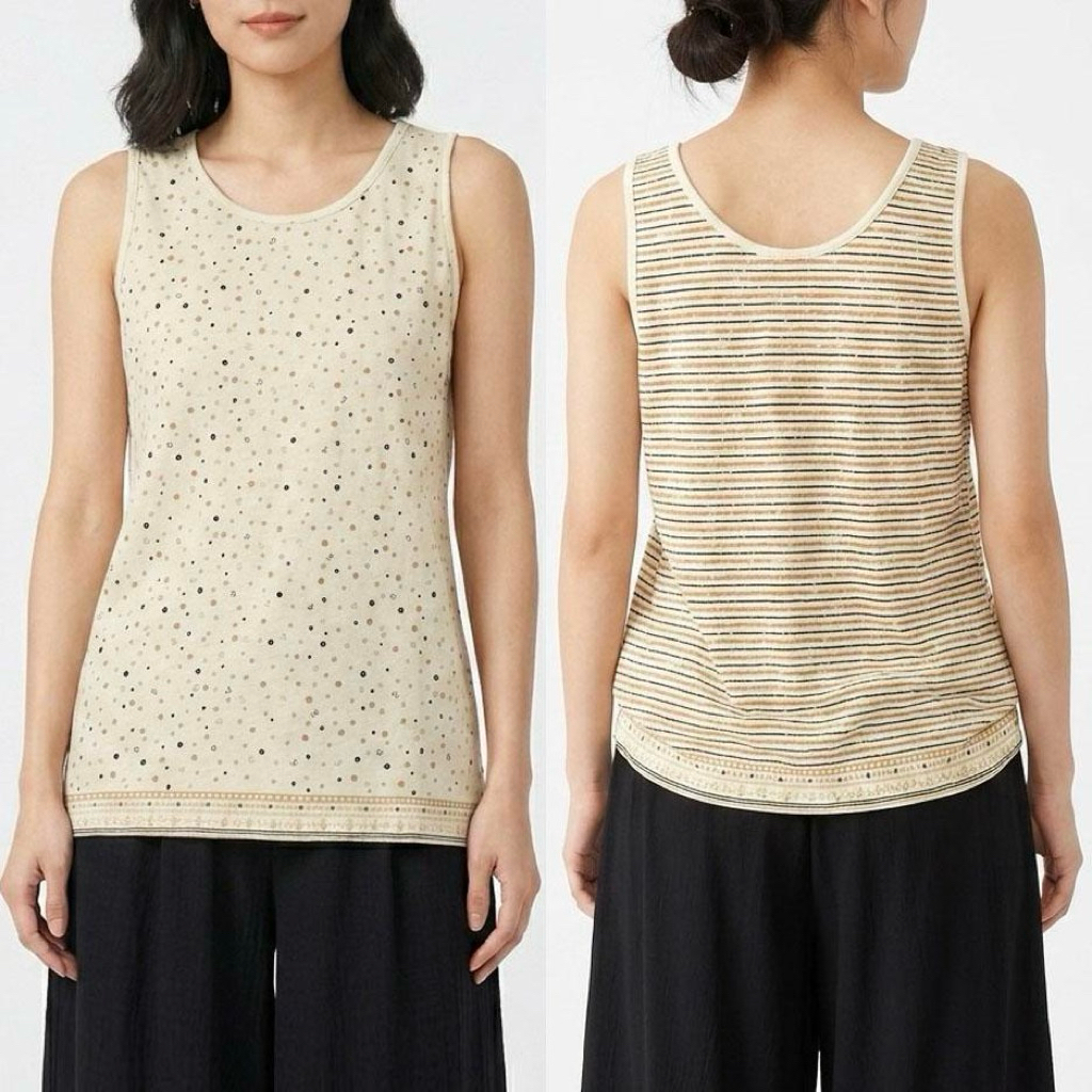 KAOS KUTUNG OFF WHITE PRINT DOT ANCHOR GARIS KUNING REVERSIBLE KOREA