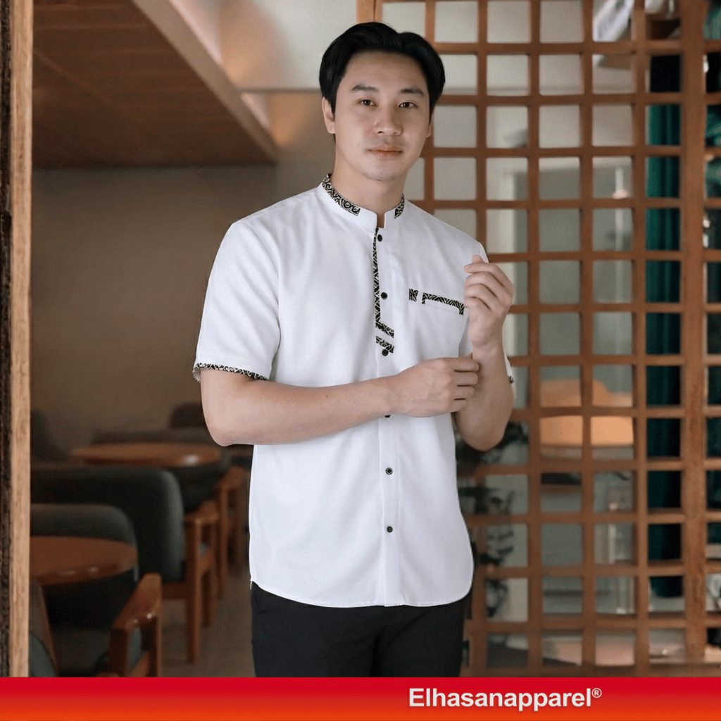 Elrumi Baju Koko Kombinasi Batik Lengan Pendek Warna Putih