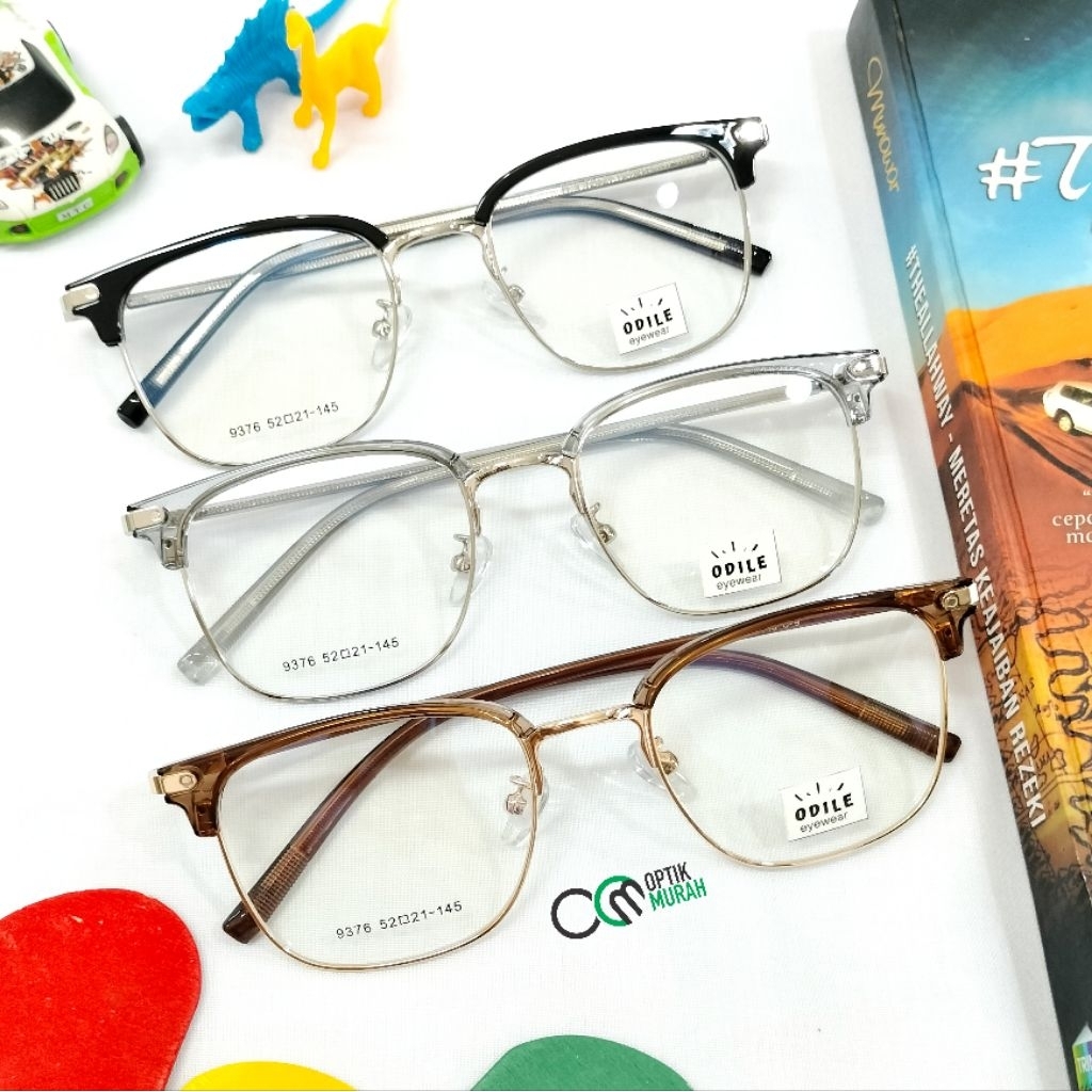 Frame kacamata besi kotak aksen cowok cewek Odile Eyewear 9376