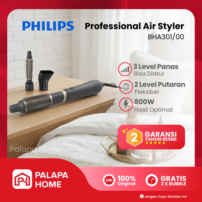Philips Airstyler 3000 Series | Sisir Blow Catokan Rambut Keriting Curly Elektrik Praktis BHA301/00
