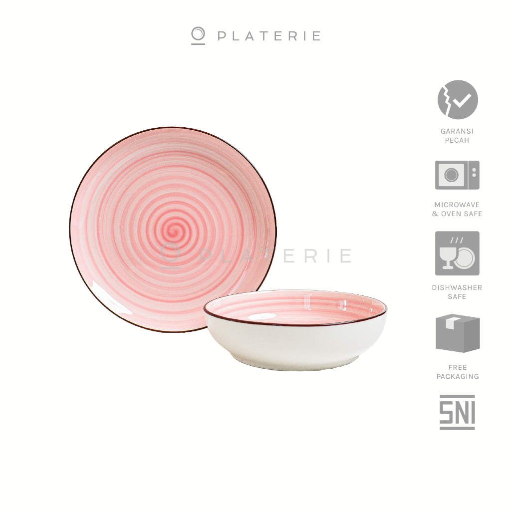 PLATERIE Dinner Set Piring Mangkok , Dinner & Salad Plate & Bowl Keramik Colored Swirls