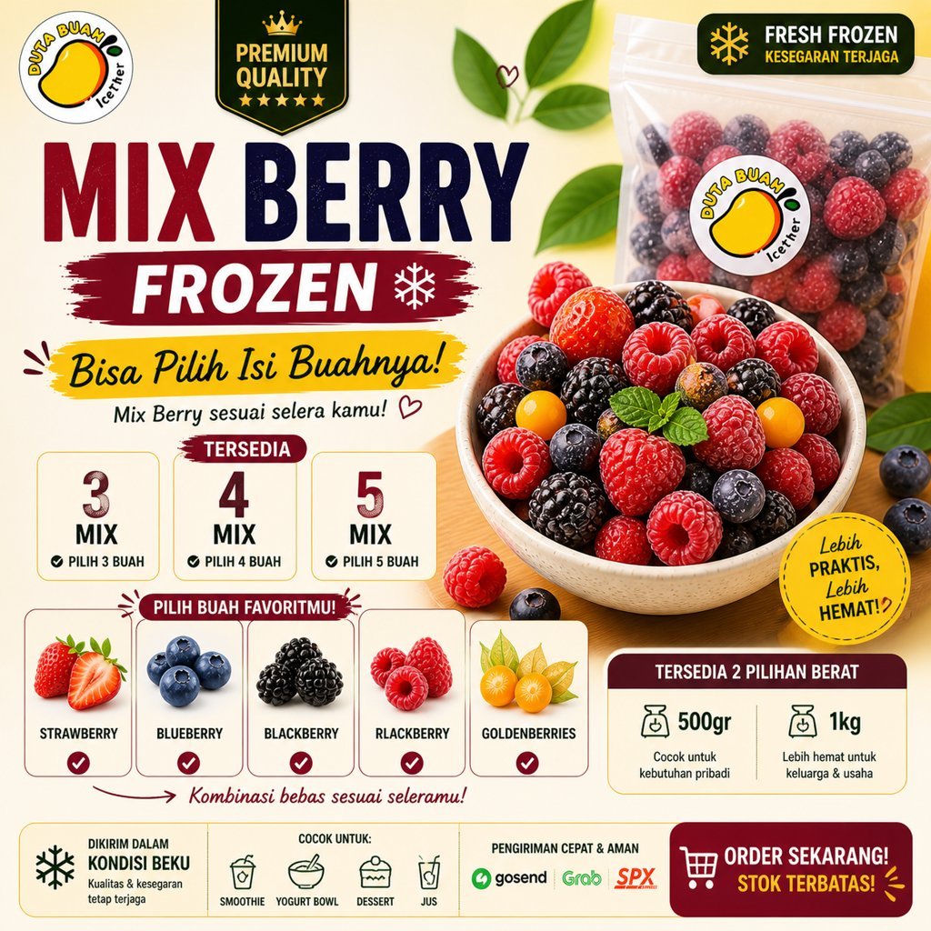 Mixberry Frozen Fruit – Strawberry, Blackberry, Raspberry, Blueberry,Goldenberies | Duta Buah Icethe