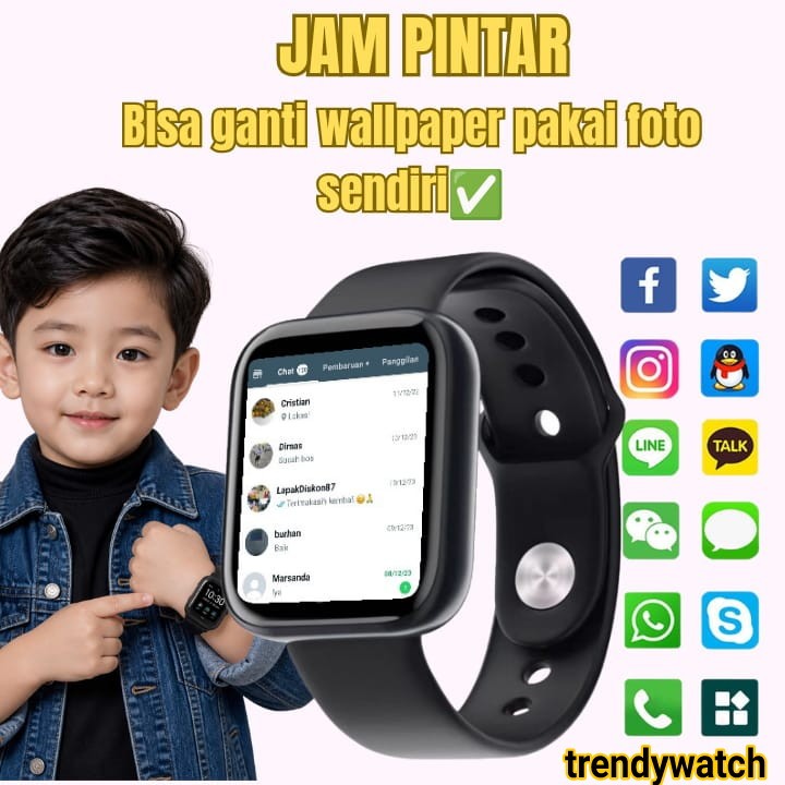 Jam Tangan Hp Pintar Smartwatch Anak Pria Wanita Dewasa  Notif Whatsapp Sms Telephone Pelacak Jarak 