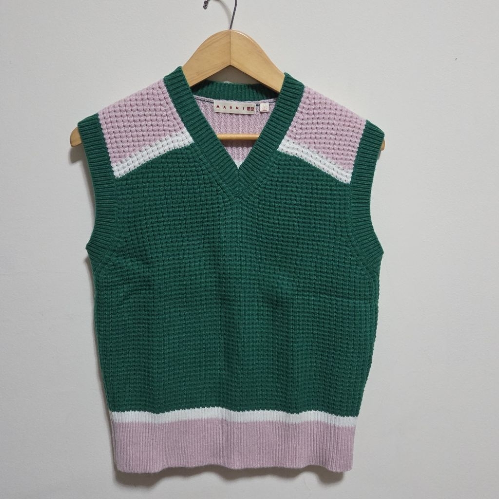 Marni x Uniqlo Knitted Green Pink Padel Tennis Sporty Vest (Preloved)