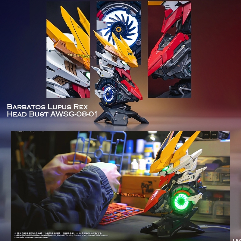 Action Figure Gundame Barbatos Lupus Rex Wolf Technology Robot Raja Serigala Head Bust LED Model KIT