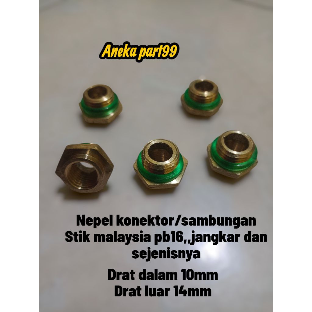 Nepel Konektor Stik Malaysia Drat 10mm Ke drat 14mm