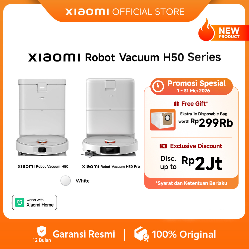 Xiaomi Robot Vacuum H50 Series | Daya Hisap hingga 15.000Pa | Navigasi Laser LDS Presisi & Cerdas | 