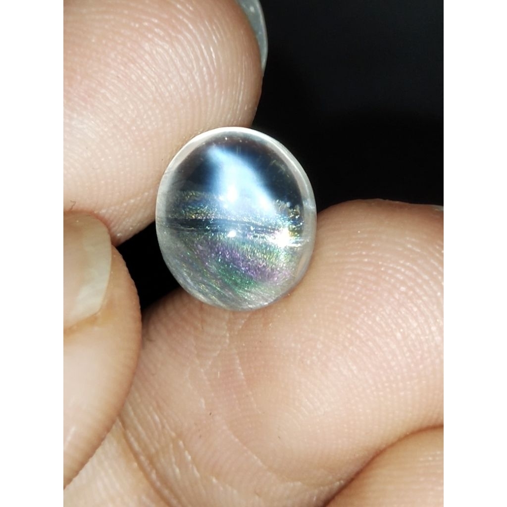 Natural Rainbow Moonstone Memo 10.5 x 9 x 6.2 mm 3.85 Ct Biduri Laut Pelangi Pasir Unik Langka Oval 