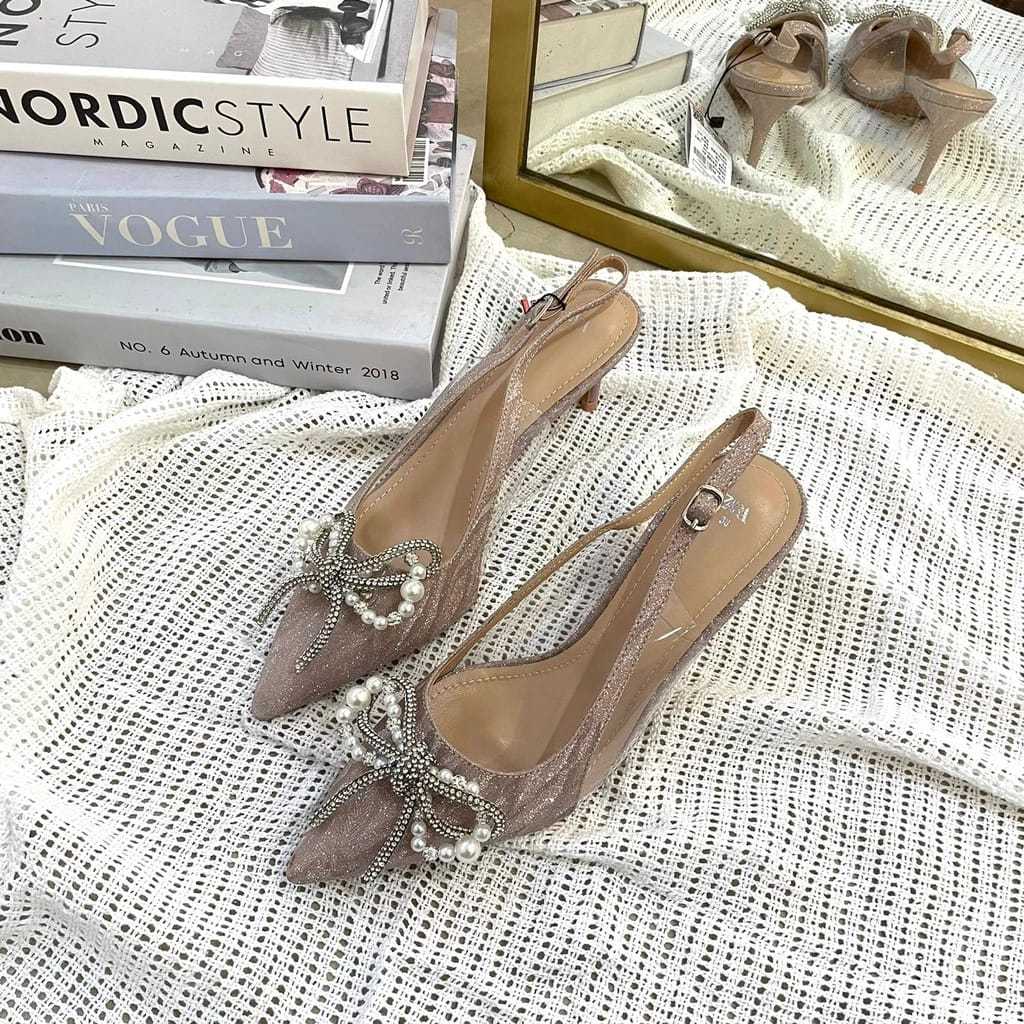 Sepatu Zara Reject Halus Heels Pita Slingback Shoes 33656-1 - 5cm