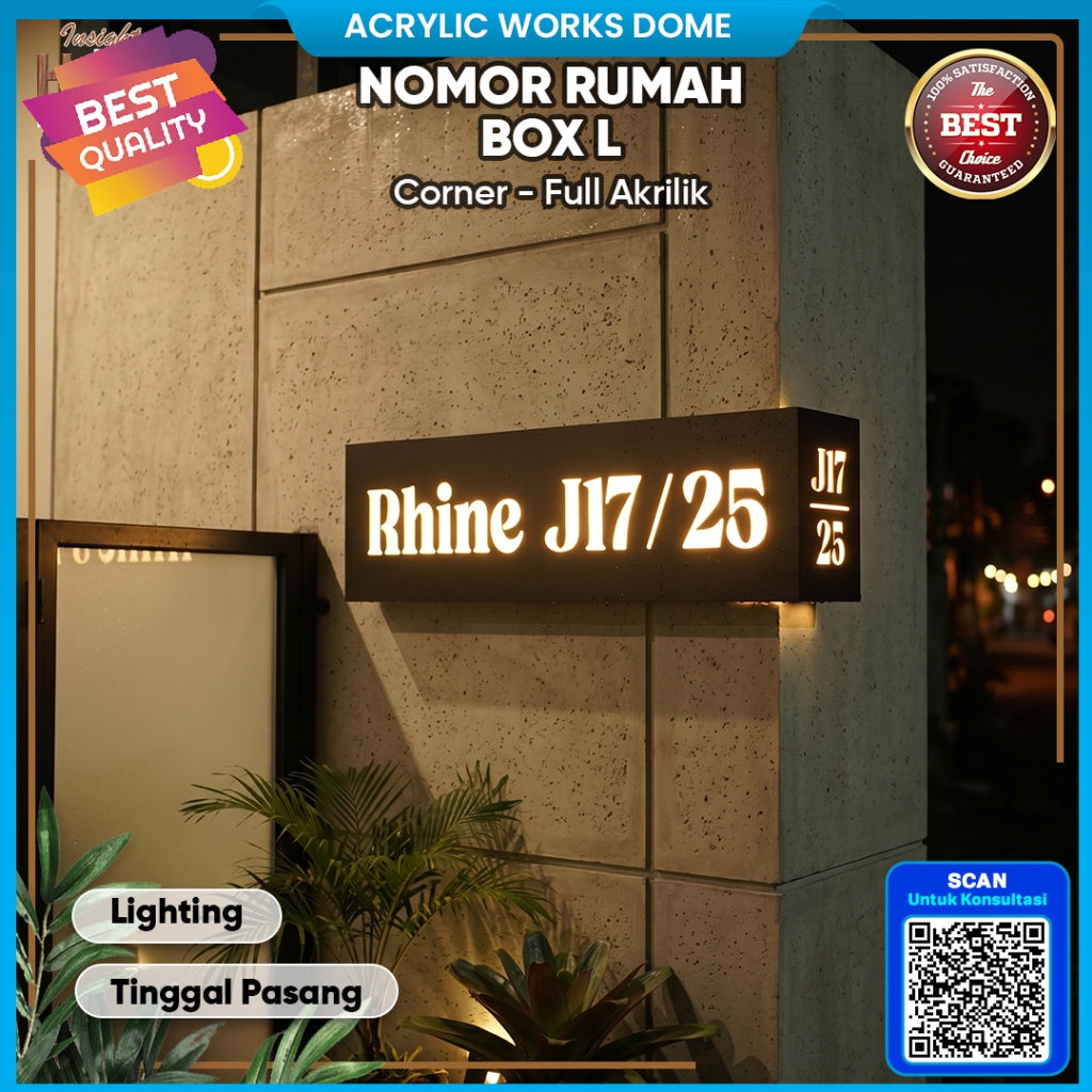 Nomor Rumah LED Acrylic Box L Custom | Nomor Rumah Akrilik Lampu LED Modern Minimalis Outdoor
