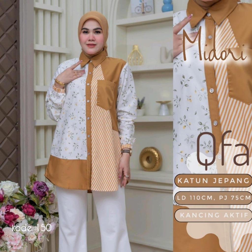 MIDORI BY QFA  blouse atasan wanita motif bunga bahan katun jepang
