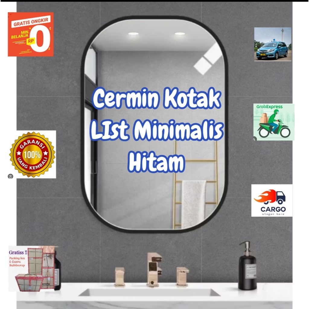 Kaca Cermin List Hitam Mirror Dekorasi Salon Barbershop Fashion Kamar Mandi Aestetick Wastafel Dindi