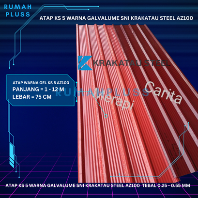 Spandek Galvalum Krakatau Steel 5 Warna / KS 5 SNI AZ100 L ef 75 Cm 0.40 mm Area Jabodetabek