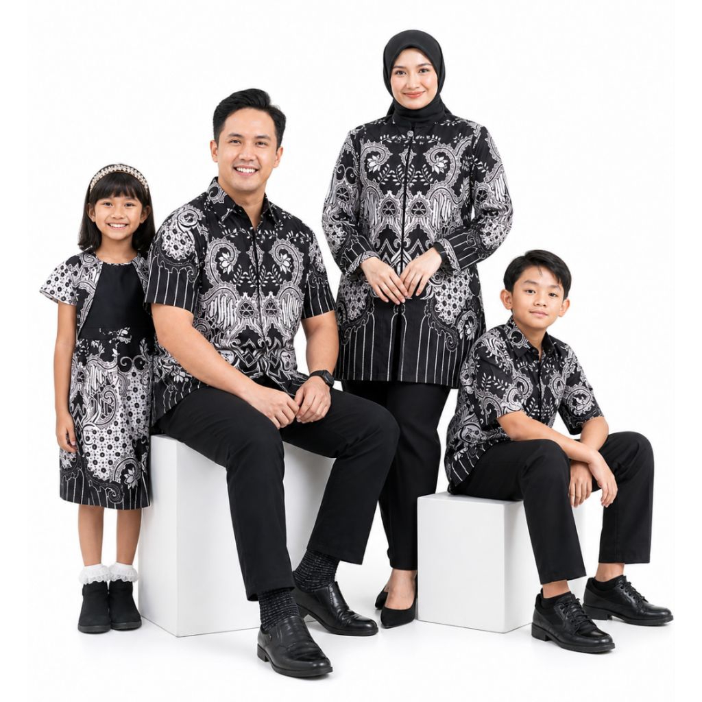COUPLE BATIK FAMILY WARNA PUTIH COUPLE KELUARGA BATIK HITAM PUTIH SERAGAM BATIK KELUARGA