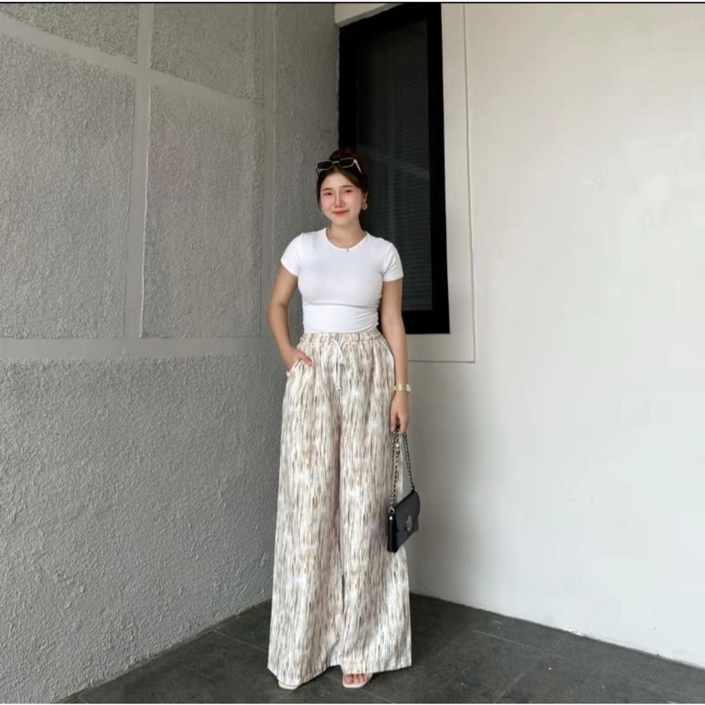 Celanakulot - Everyday Pants - Motif Abstrak - Celana Panjang Wanita Baggy Kantor Kuliah - Kulot Pin