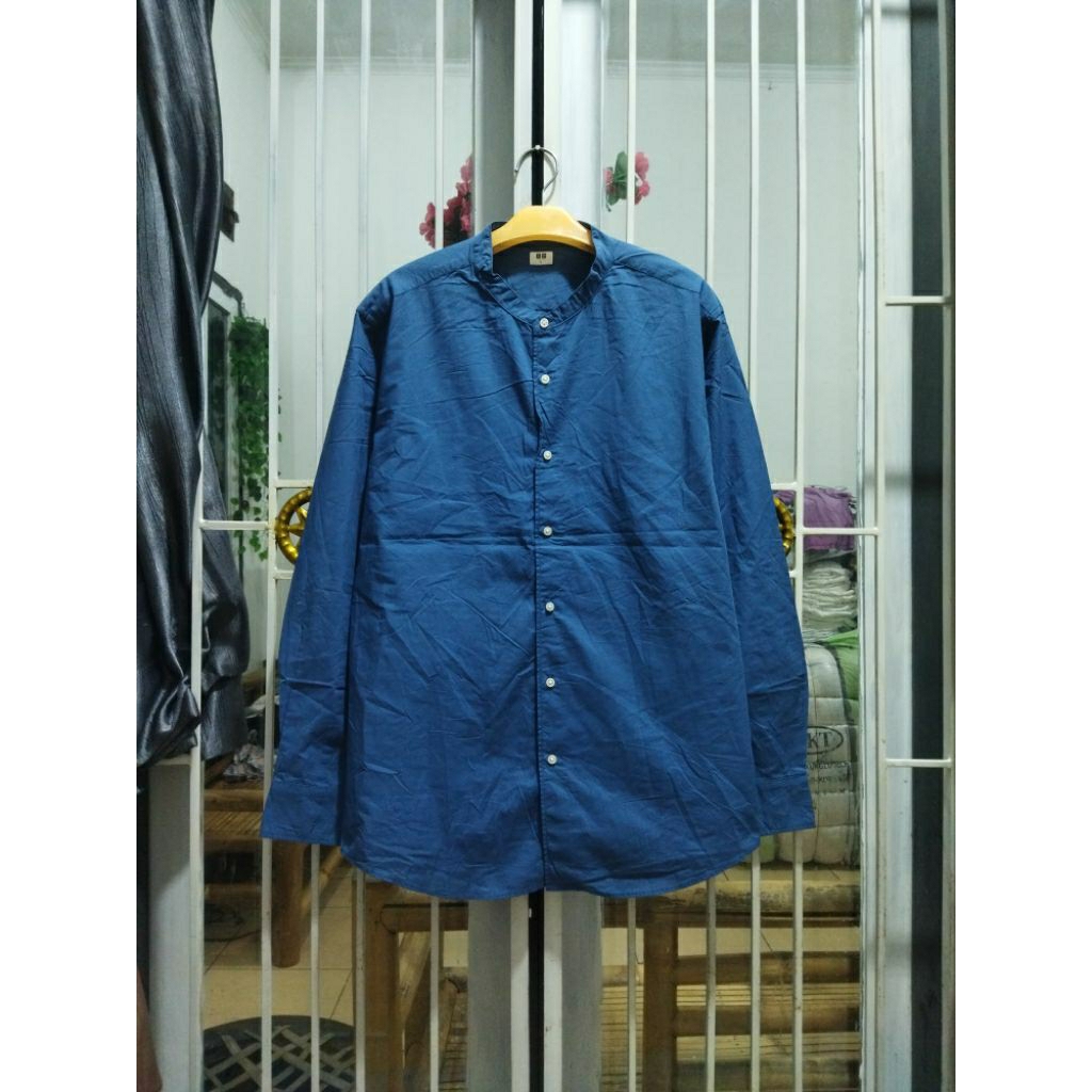 kemeja uniqlo polos kerah koko XL kasual pria murah terlaris