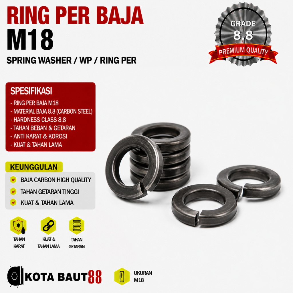 Ring Per M18 / Spring Washer M18 / WP M18 / Ring Per Baja M18 Grade 8.8
