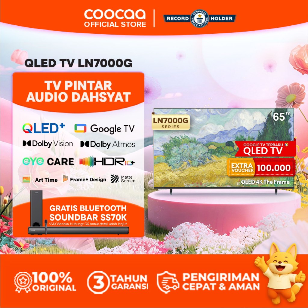 [TERBARU] COOCAA The Frame TV 65 inch LN7000G - 4K QLED-TV+Matte screen - Google TV - Eye Care 5.0 -