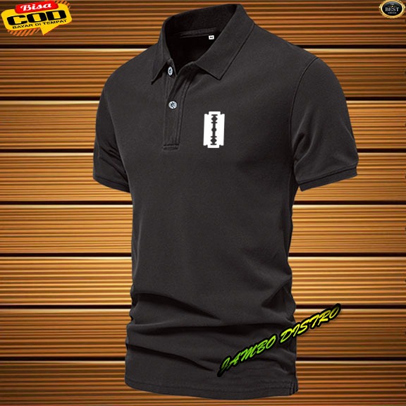 COD _ Polo Mata Pisau Putih Jambo Distro Stelan Keren Fashion Pria/ Wanita Terbaru