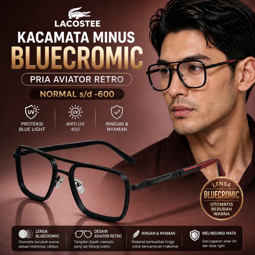 Frame Kacamata Titanium Pria Aviator Lensa Minus Normal Photochromic Blueray Kaca Mata Tony Stark