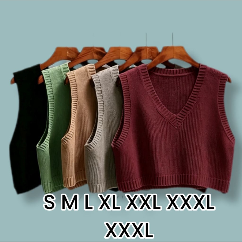 ROMPI/VEST CROP RAJUT - FUCHIA VNECK LD 85/95/110/120/130/140/150