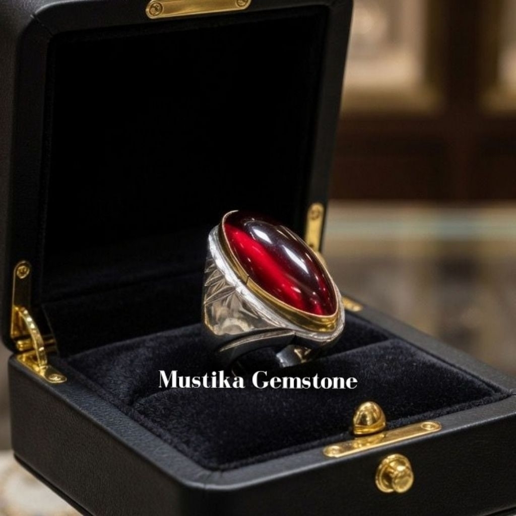 Batu Cincin Pria Merah Siam Poles Pandan Super Mewah Termurah HQ asli