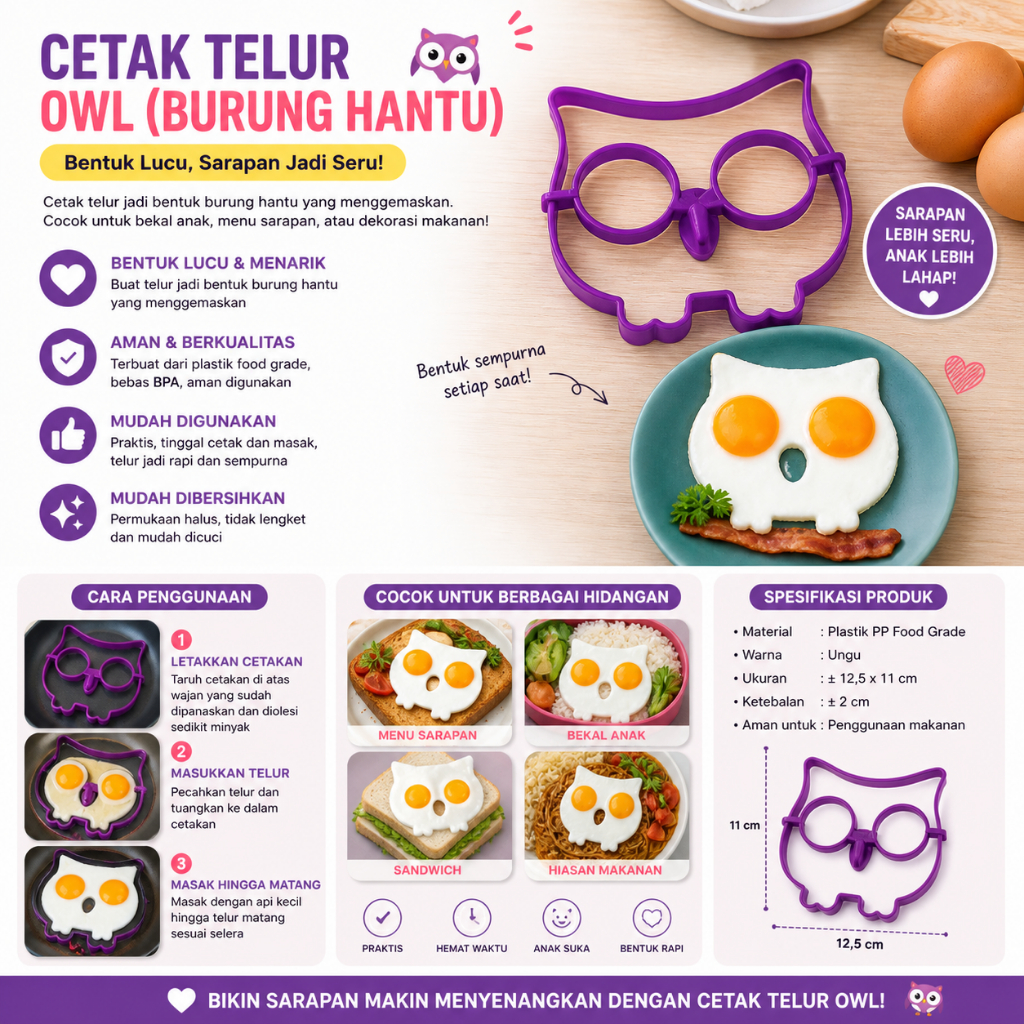 Cetakan Telur Bahan Silikon Burung Hantu Owl Cetakan Makanan Silikon Burung Hantu Cetakan Telur Sili